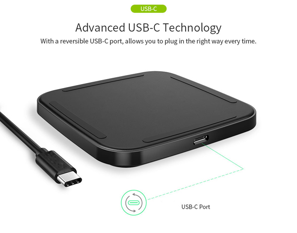 7.5W Type C port QI wireless charging pad for iPhone X / 8 / 8 Plus