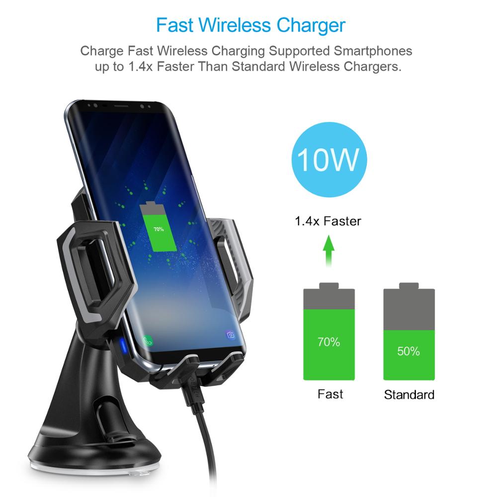 10W Big Coil Car Holder Qi Fast Wireless Charging for iPhone X / 8 / 8 Plus/
